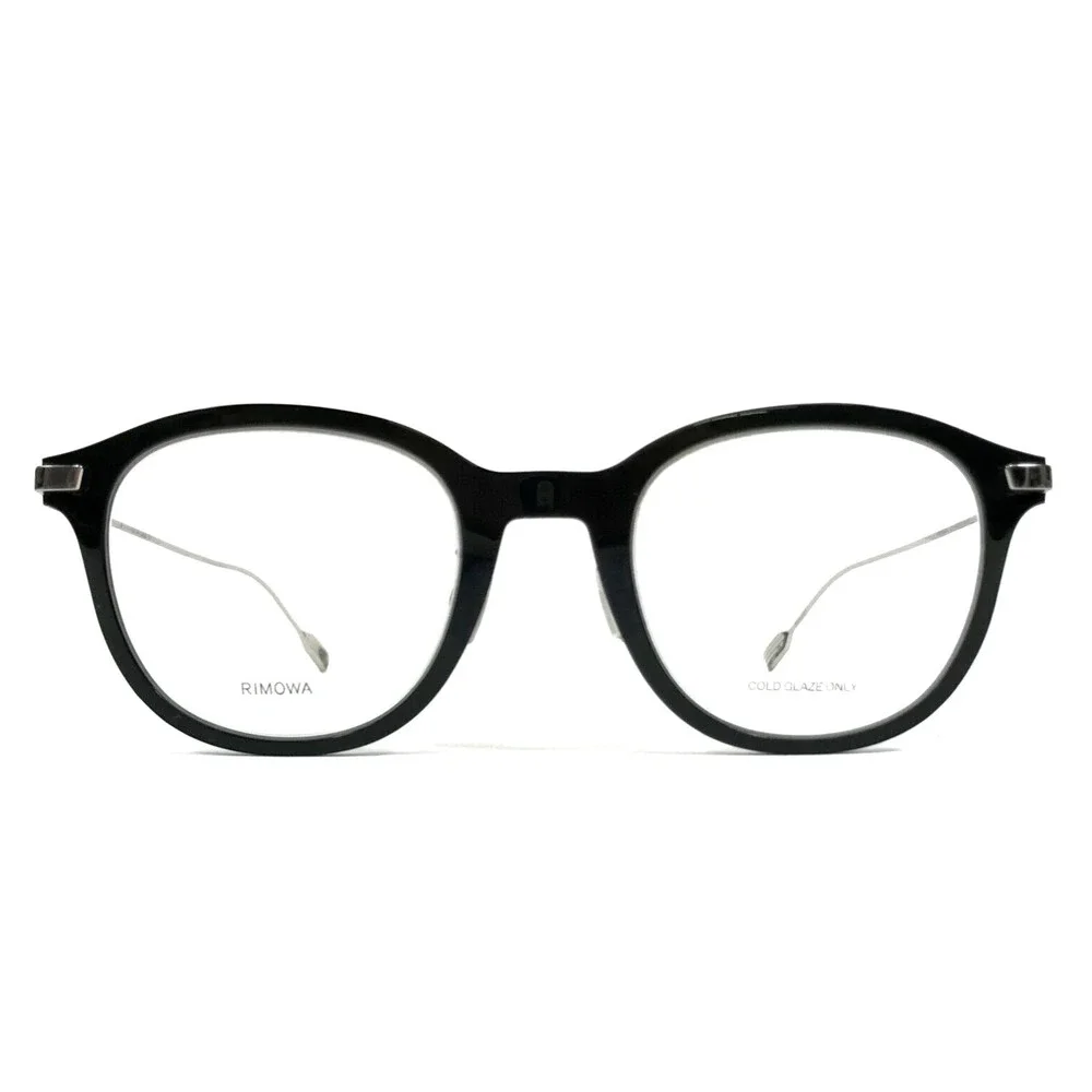 Rimowa Eyeglasses Frames RW50001U 001 Black Silver Round Full Rim 50-23-150